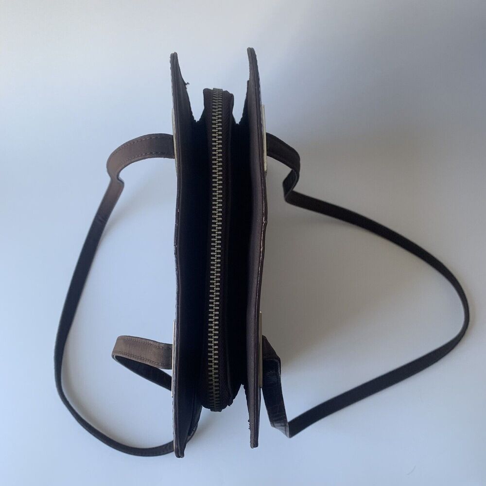 ENZO ANGIOLINI Croc Leather Shoulder Bag Purse Dark Brown Tote Business Work - Picture 3 of 11